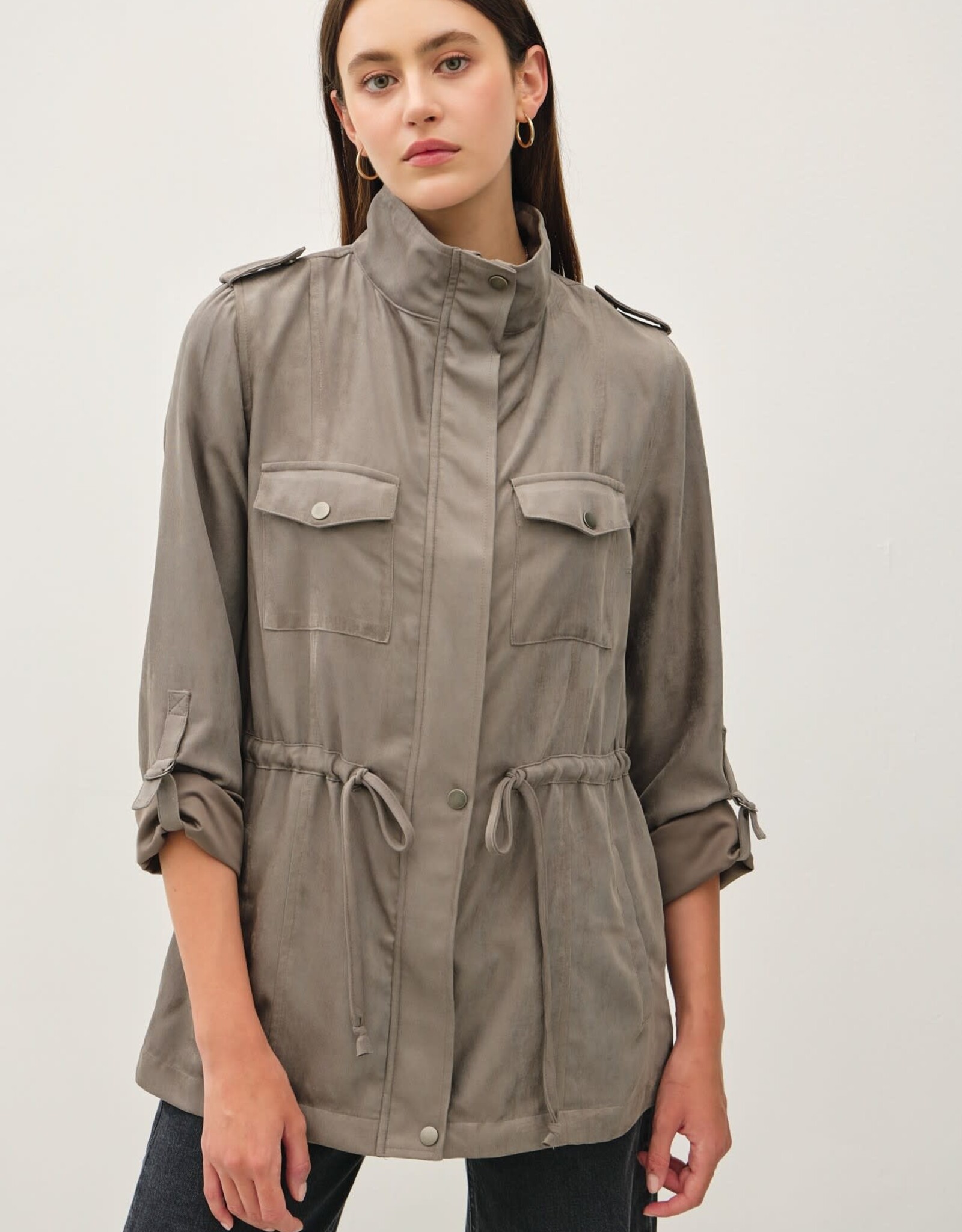 Miss Bliss BC Clinched Waist Safari Utility Jacket Grey