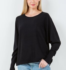Miss Bliss Ribbed Sleeve Boat Neck Pullover