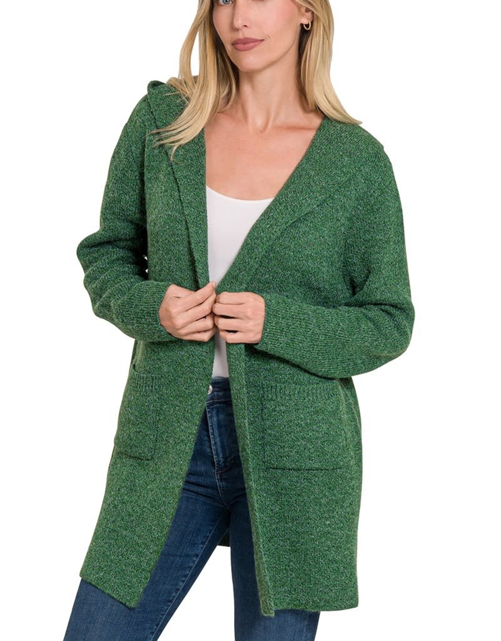 Miss Bliss Hooded Open Front Sweater Cardigan