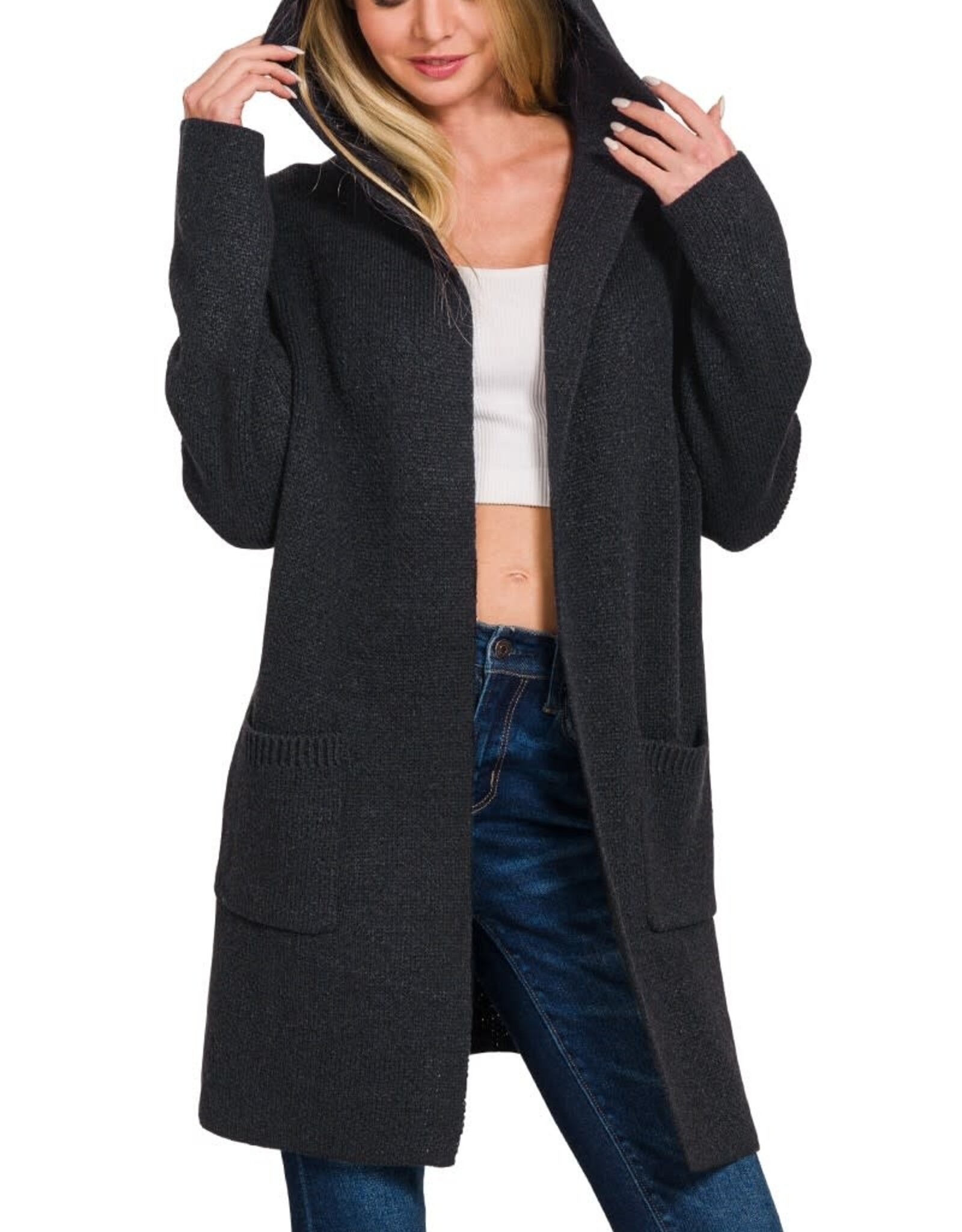 Miss Bliss Hooded Open Front Sweater Cardigan