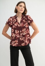 Miss Bliss F2F Flower P Flutter SS Blouse-Maroon