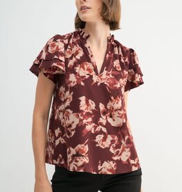 Miss Bliss Maroon Floral Flutter Sleeve Blouse