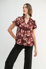 Miss Bliss F2F Flower P Flutter SS Blouse-Maroon
