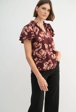 Miss Bliss F2F Flower P Flutter SS Blouse-Maroon