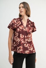 Miss Bliss F2F Flower P Flutter SS Blouse-Maroon