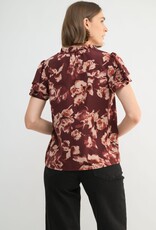 Miss Bliss F2F Flower P Flutter SS Blouse-Maroon