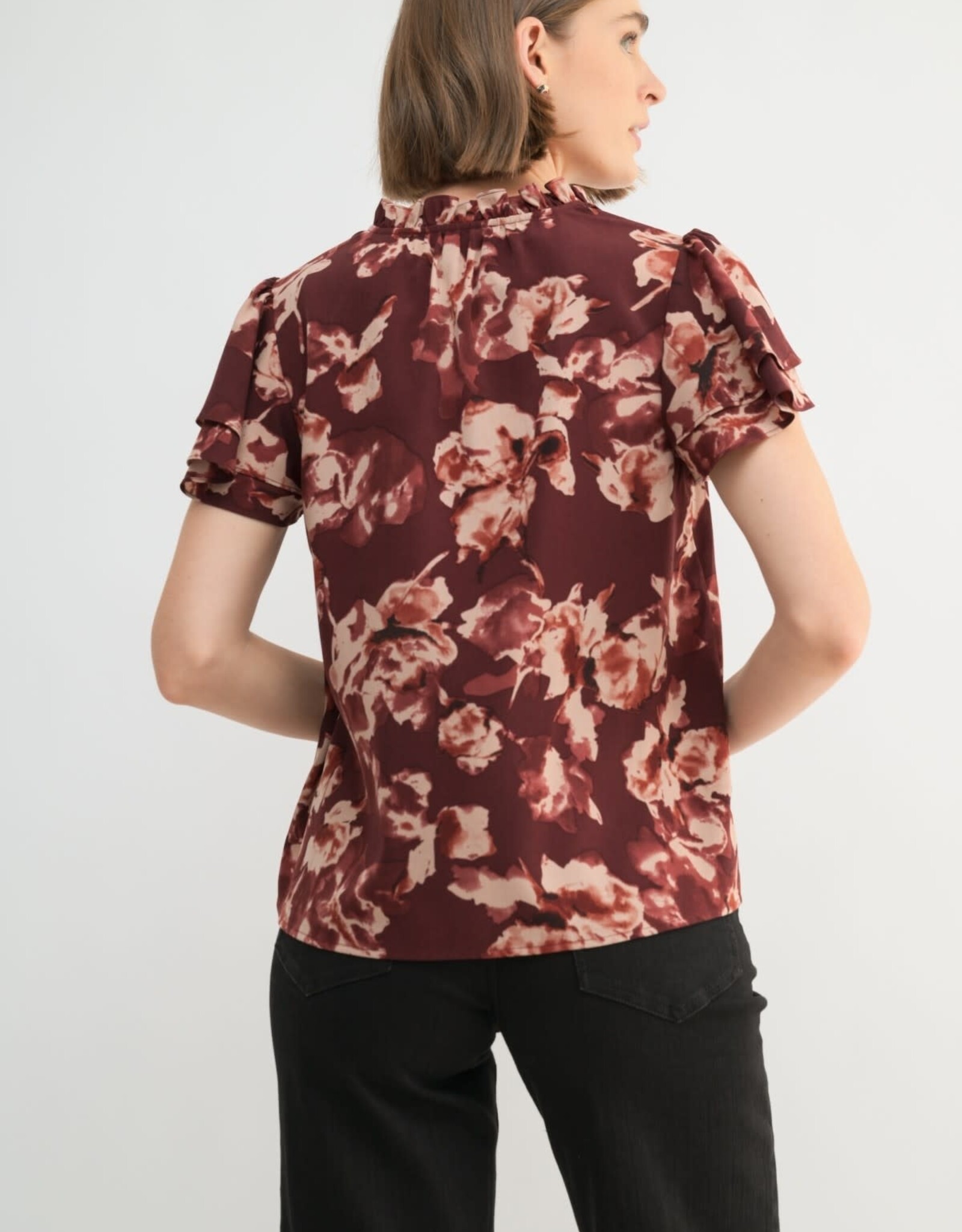 Miss Bliss F2F Flower P Flutter SS Blouse-Maroon