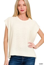 Miss Bliss Zen Osized Crew Neck Sweater Vest-Ivory