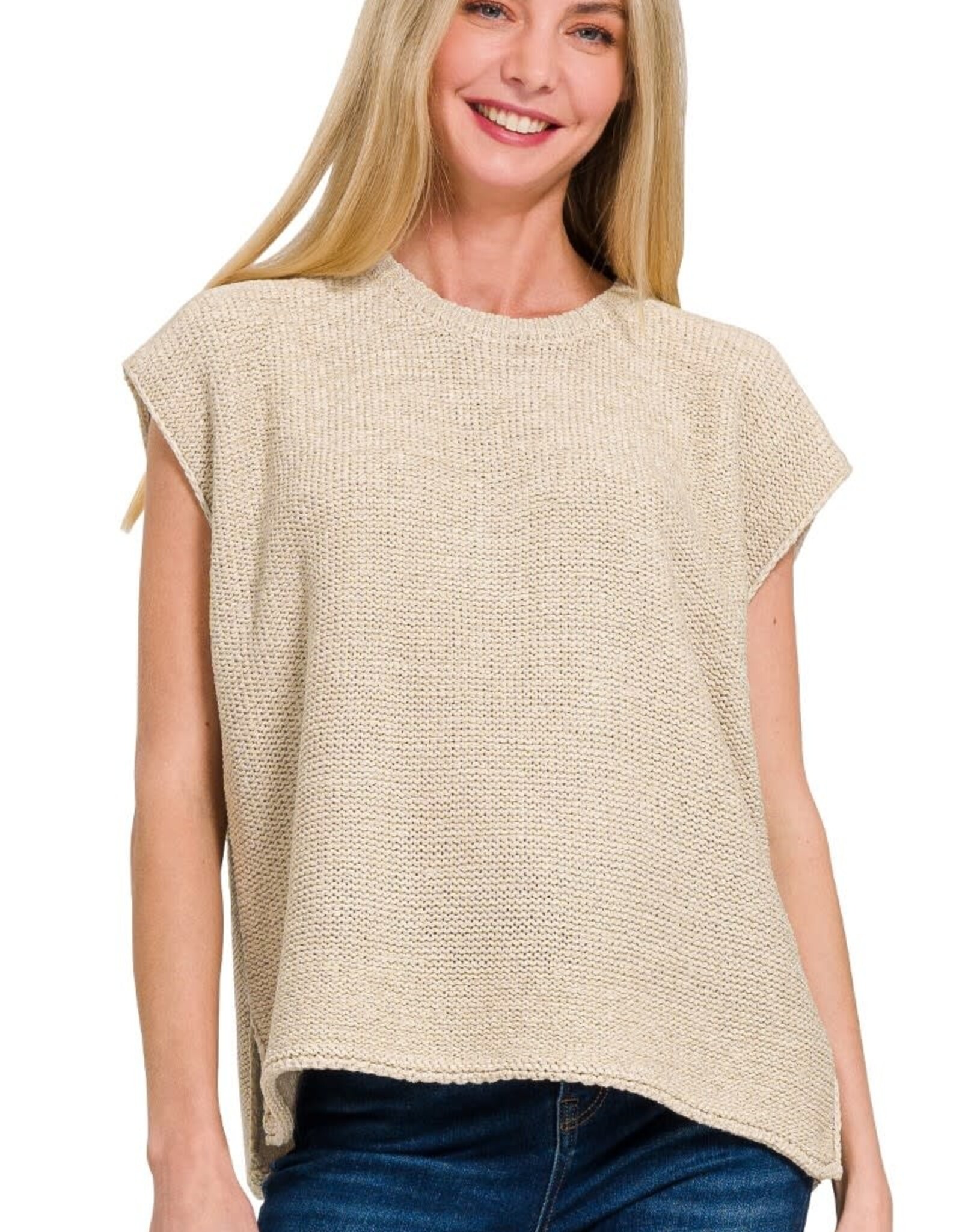 Miss Bliss Zen Osized Crew Neck Sweater Vest-Ivory