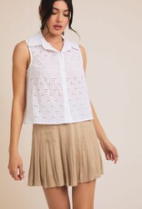 Miss Bliss Gilli Button Down Slvls Lace Shirt-White