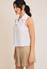 Miss Bliss Gilli Button Down Slvls Lace Shirt-White