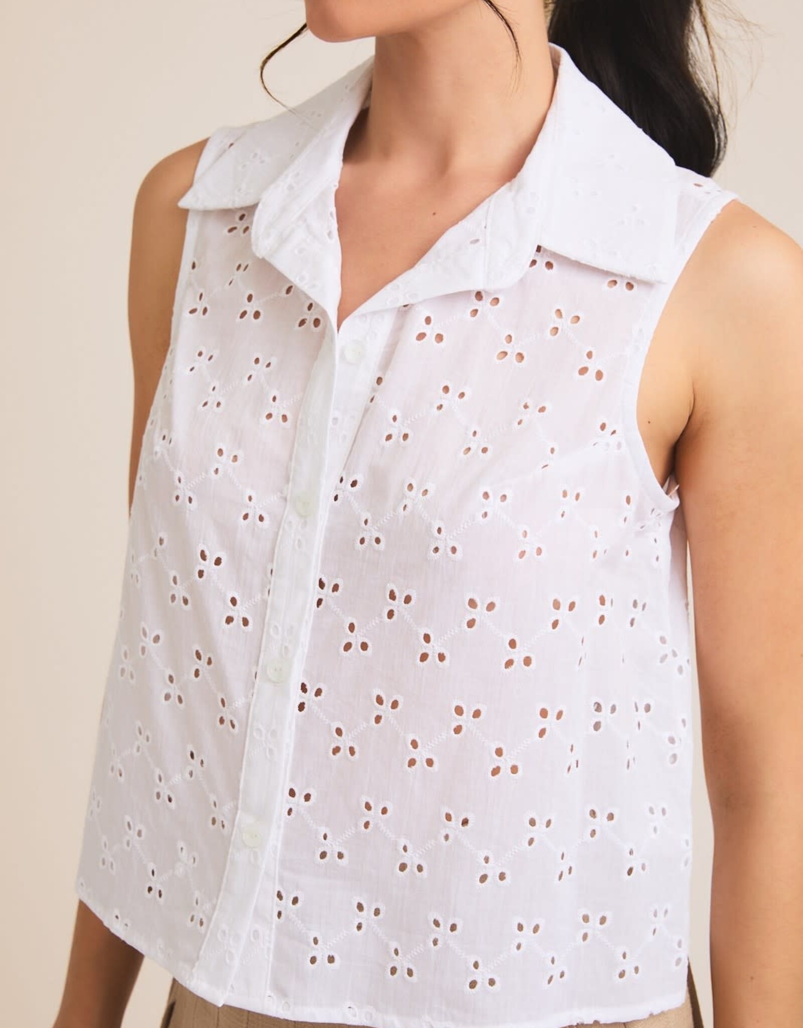 Miss Bliss Gilli Button Down Slvls Lace Shirt-White
