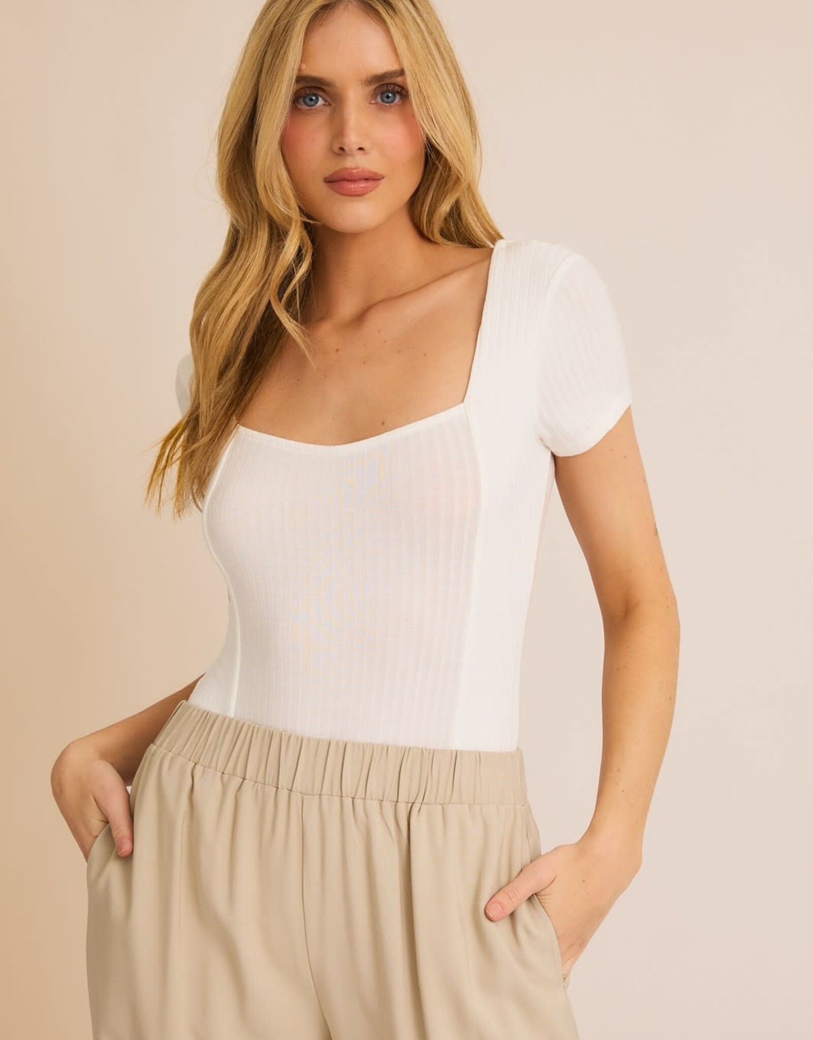Miss Bliss Gilli Square Neck SS Bodysuit-White