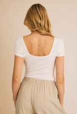 Miss Bliss Gilli Square Neck SS Bodysuit-White