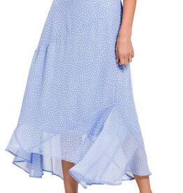 Miss Bliss Spring Blue Polka Dot Midi Skirt
