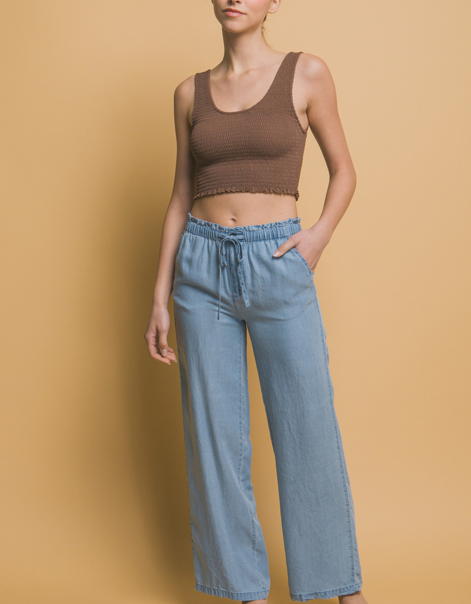Miss Bliss LT Elastic Waist Tencel Pants-Lt Blue