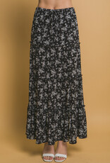 Miss Bliss LT Floral Printed Maxi Skirt-Black