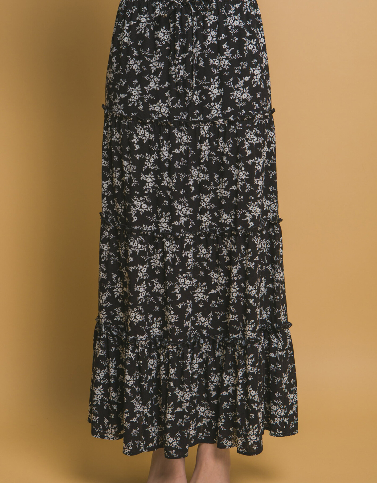 Miss Bliss LT Floral Printed Maxi Skirt-Black