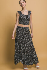 Miss Bliss LT Floral Printed Maxi Skirt-Black