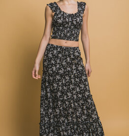 Miss Bliss Ditsy Floral Print Maxi Skirt
