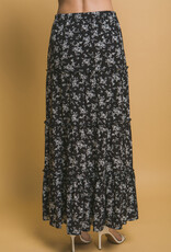 Miss Bliss LT Floral Printed Maxi Skirt-Black