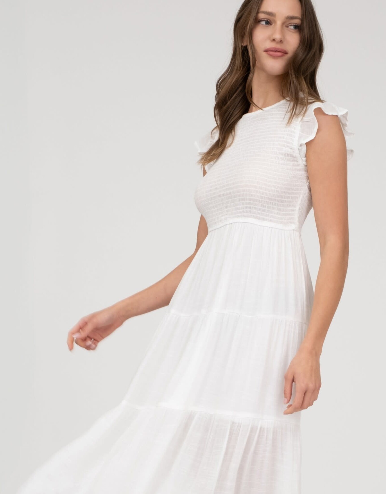 Miss Bliss M&E Smocked Tiered Midi Dress-