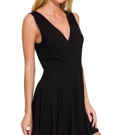 Miss Bliss Surplice Neckline Sleeveless Romper-Black
