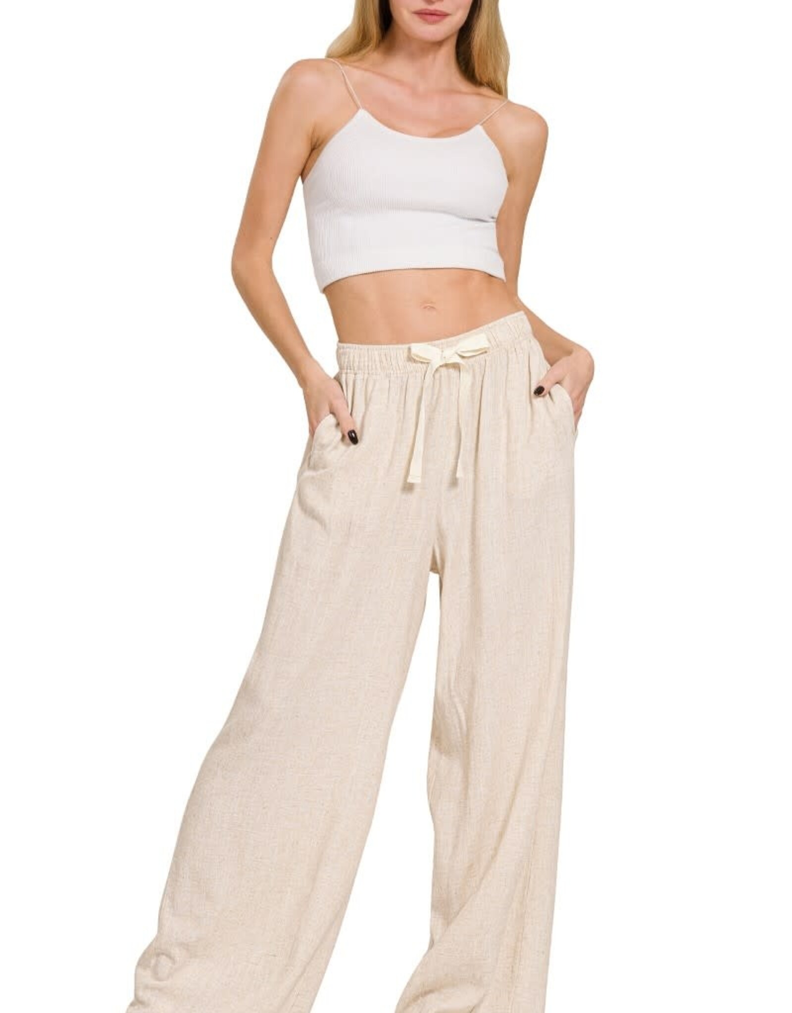 Miss Bliss Zen Linen Drawstring Pants-