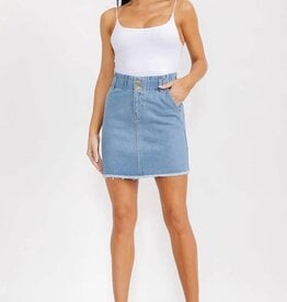 Miss Bliss Raw Edge Denim Skirt With Pockets