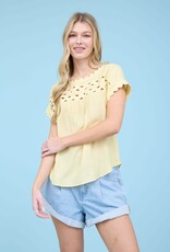 Miss Bliss M&E Scallop Trim Cut-out Short Sleeve Blouse