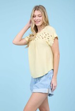 Miss Bliss M&E Scallop Trim Cut-out Short Sleeve Blouse