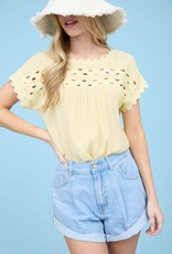Miss Bliss M&E Scallop Trim Cut-out Short Sleeve Blouse