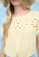 Miss Bliss M&E Scallop Trim Cut-out Short Sleeve Blouse