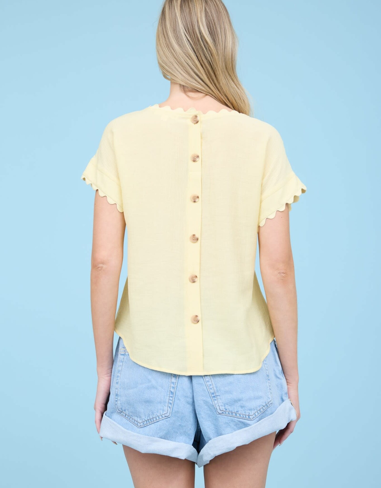 Miss Bliss M&E Scallop Trim Cut-out Short Sleeve Blouse