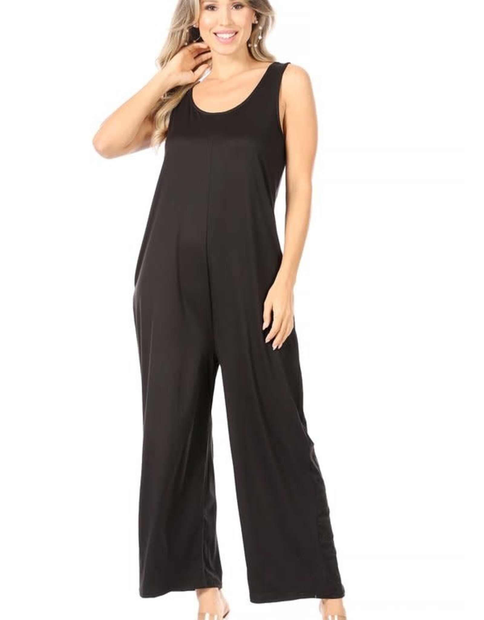 Miss Bliss CC Slvls Jumpsuit Round Nck W Pockets-Black