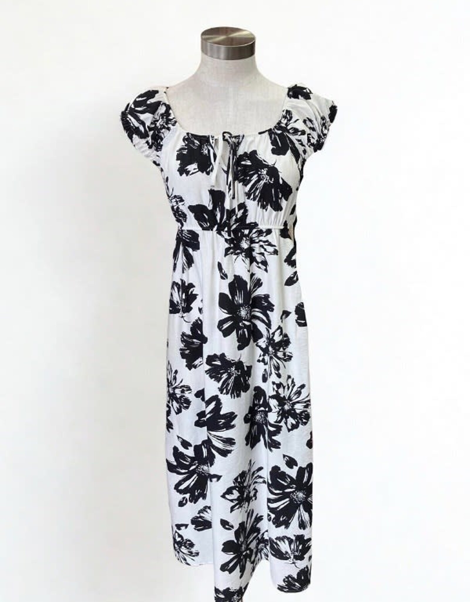 Miss Bliss CC B&W Floral Dress W Tie-White Print