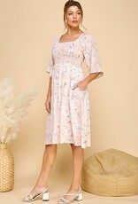 Miss Bliss CC Square Neck 3/4 Sleeve Floral Dress-Peach