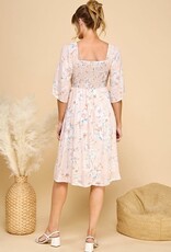 Miss Bliss CC Square Neck 3/4 Sleeve Floral Dress-Peach