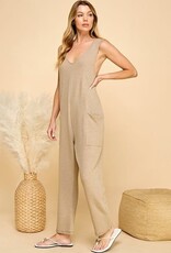 Miss Bliss CC Textured Jumpsuit W Pockets-Mocha