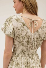 Miss Bliss M&E Floral Print Front Tie V Neck Midi Dress-Olive