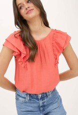 Miss Bliss M&E Ruffle Detail Back Bow Detail SS Top-Coral