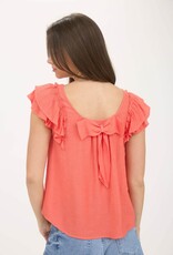 Miss Bliss M&E Ruffle Detail Back Bow Detail SS Top-Coral