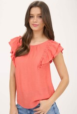 Miss Bliss M&E Ruffle Detail Back Bow Detail SS Top-Coral