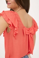Miss Bliss M&E Ruffle Detail Back Bow Detail SS Top-Coral