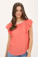 Miss Bliss M&E Ruffle Detail Back Bow Detail SS Top-Coral