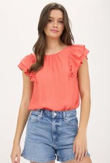 Miss Bliss M&E Ruffle Detail Back Bow Detail SS Top-Coral