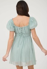 Miss Bliss M&E Balloon Slv Ruffle Back Lace Up Mini- Mint