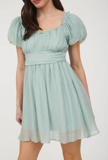 Miss Bliss M&E Balloon Slv Ruffle Back Lace Up Mini- Mint
