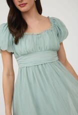 Miss Bliss M&E Balloon Slv Ruffle Back Lace Up Mini- Mint