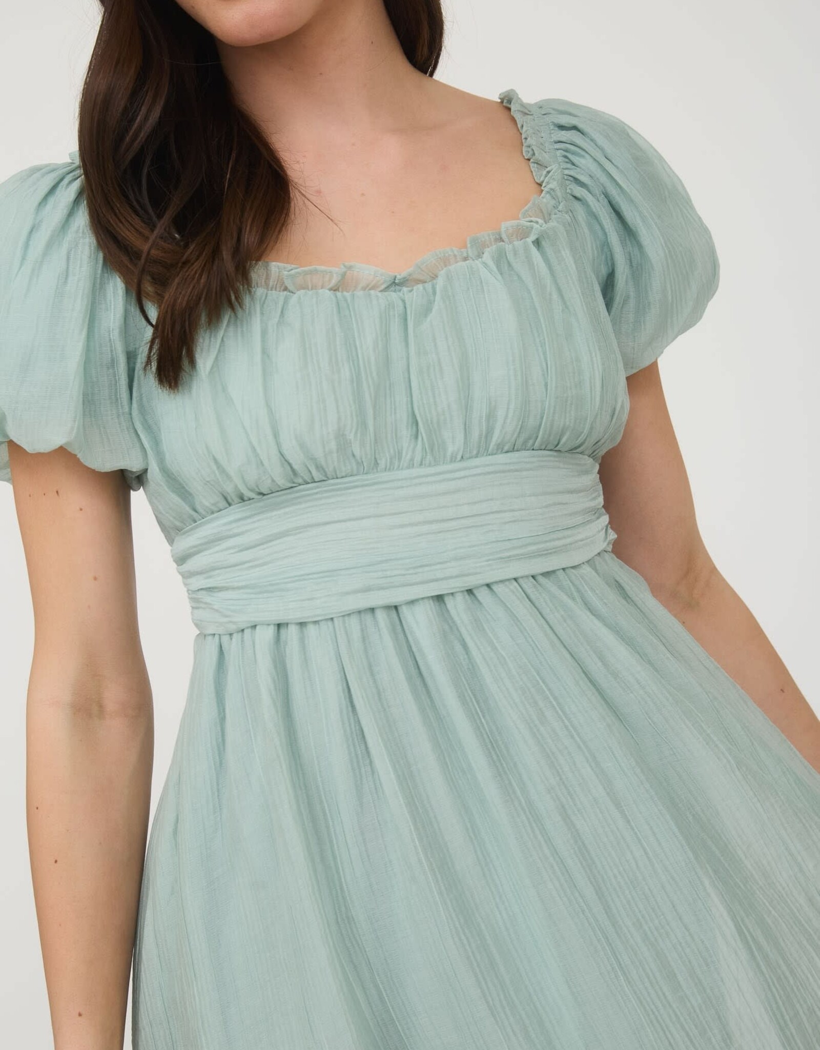 Miss Bliss M&E Balloon Slv Ruffle Back Lace Up Mini- Mint